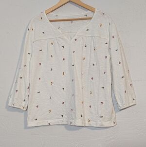 Lands End Whimsi Cottagecore Floral Embroidered Cute Comfy Casual Cotton Top M